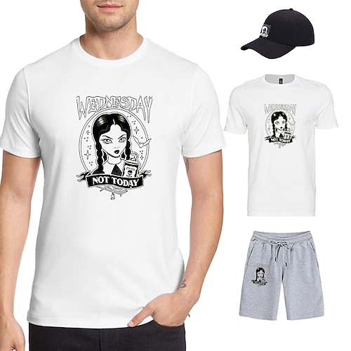 

Camiseta estampada de tres piezas, pantalones cortos, gorras de béisbol, conjuntos combinados, gráfico de Wednesday Addams para trajes de hombres y adultos.amp; juego casual diario correr gimnasio