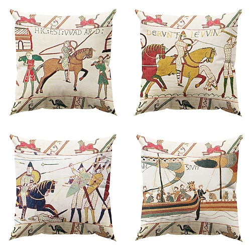 

Bayeux Medieval Double Side Pillow Cover 4PC Soft Decorative Square Cushion Case Pillowcase for Bedroom Livingroom Sofa Couch Chair