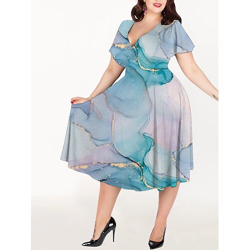 

Per donna Plus Size Abito casual Abito linea A Marmorizzazione Vestito longuette Manica corta Stampa A V Elegante Feste Rosa Blu Estate Primavera L XL XXL 3XL 4XL