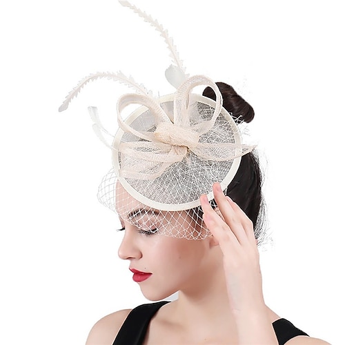 

fascinators Hør Bryllup Kentucky Derby Elegant Retrorød Med Fjer Rosette Medaljon Hovedbeklædning