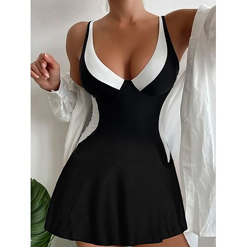 

Per donna Abito da spiaggia Abbigliamento da spiaggia Mini abito Collage Di tendenza caldo Liscio A V scollato Senza maniche Standard Giornaliero Da mare Nero 2023 Estate Primavera S M L XL