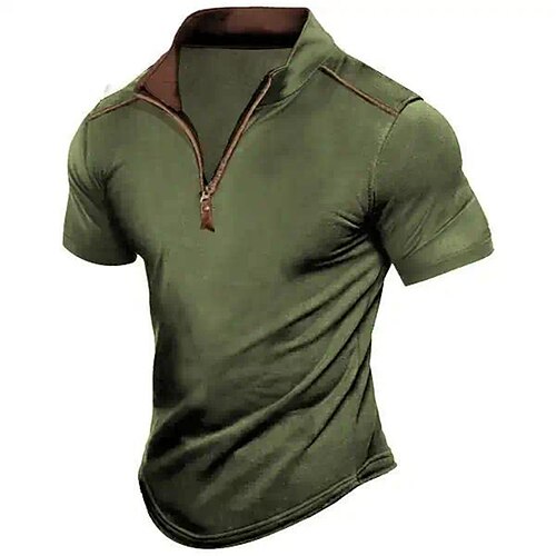 

Herre POLO Trøje Zip Polo Golftrøje Grafiske tryk Høj krave Grøn udendørs Gade Kortærmet Lynlås Trykt mønster Tøj Mode Gade Designer Blødt