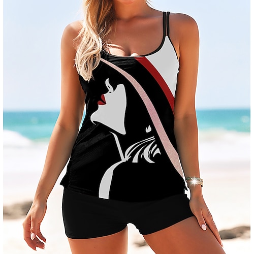 

Per donna Costumi da bagno Tankini 2 pezzi Normale Costume da bagno 2 pezzi Stampe Pop art Nero Canotte Costumi da bagno Sportivo Abbigliamento mare Estate