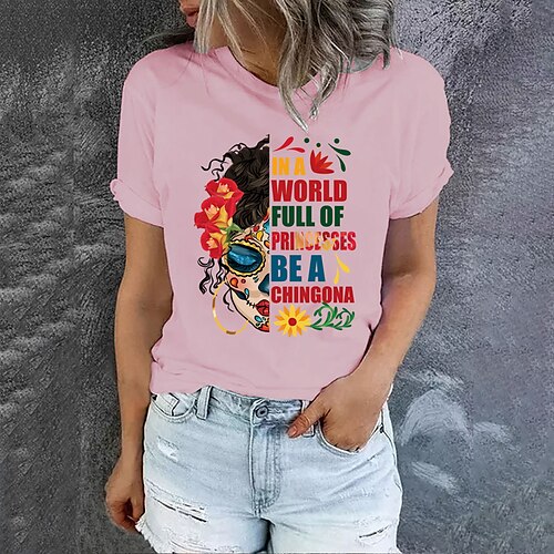 

Mulheres Camiseta Preto Branco Amarelo Gráfico Letra Imprimir Manga Curta Diário Feriado Básico Decote Redondo Padrão 100% Algodão Pintura S