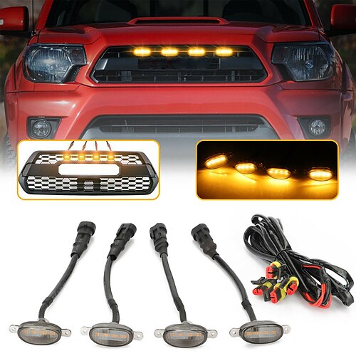 

Otolampara 4 pièces blanc/jaune lumière pare-chocs avant centre grille gril lampe LED compatible avec accessoire pour voiture pick-up suv trailer12-24v