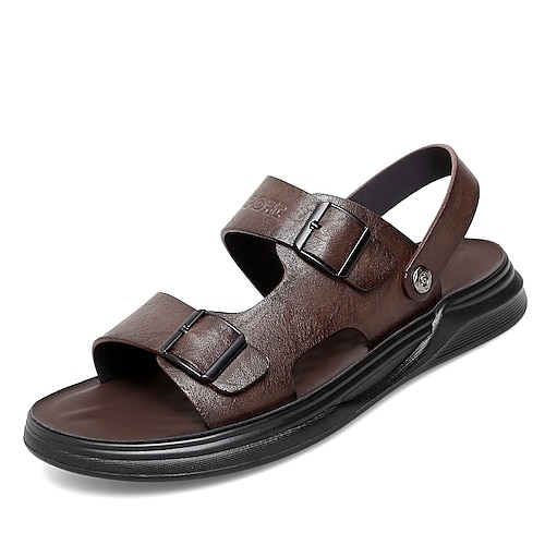 

Hombre Sandalias Sandalias planas Casual Deportivo Zapatos de Paseo Cuero Transpirable Negro Marrón Verano