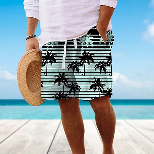 

Herre Sommer shorts Strandshorts Snørelukning Elastisk Talje Grafisk Kokos palme Stribe Åndbart Blød Korte Afslappet Daglig Ferie Gade Hawaiiansk Blå Kakifarvet Mikroelastisk