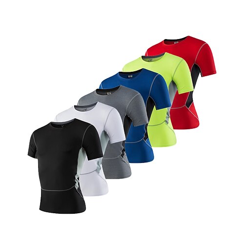 

Herre Kompressions Trøje Løbe-T-shirt Patchwork Kortærmet Baselag Atletisk atletiktøj Åndbart Blød Komprimering Løb Løbe Træning Sportstøj Sportstøj Patchwork Fluorescens Grøn Sort Hvid