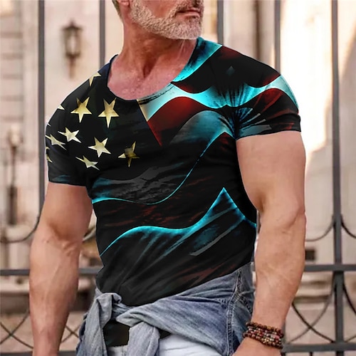 

Herre T-shirt T-Shirts Grafisk Nationalflag Rund hals Tøj 3D-udskrivning udendørs Afslappet Kortærmet Trykt mønster Årgang Mode Designer