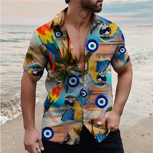 

Herren Hemd Hawaiihemd Sommerhemd Grafik-Drucke Papagei Umlegekragen Gelb Blau Outdoor Strasse Kurze Ärmel Bedruckt Bekleidung Modisch Strassenmode Designer Weich