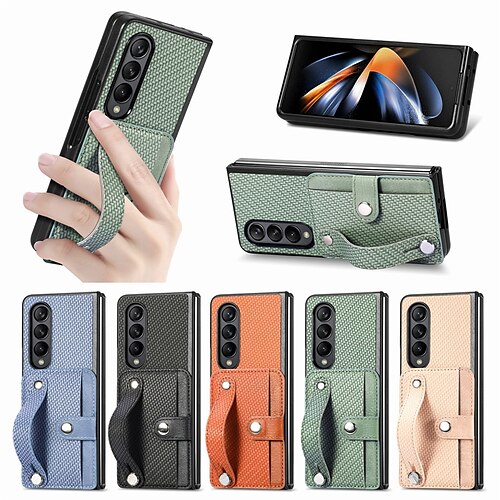 

téléphone Coque Pour Samsung Galaxy Coque Arriere Z Fold 4 Z Fold 3 Coque Anti-Chocs avec dragonne Avec porte-cartes Couleur Pleine faux cuir