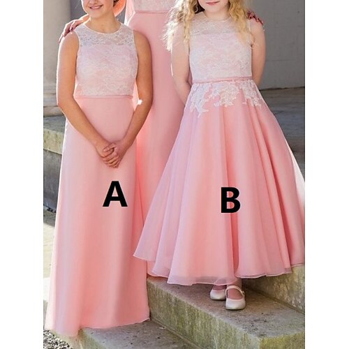 

Balkjole Gulvlang Blomsterpigekjole Quinceanera Piger Sød gallakjole Chiffon med Helfarve Elegant Passer 3-16 år