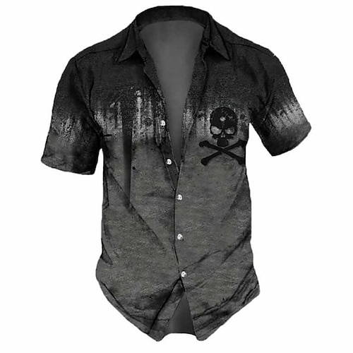 

Homens Camisa Social Caveiras Estampas Abstratas Vintage Aberto para a Lateral Preto Ao ar livre Rua Manga Curta Imprimir Roupa Moda Roupa de rua Designer Macia