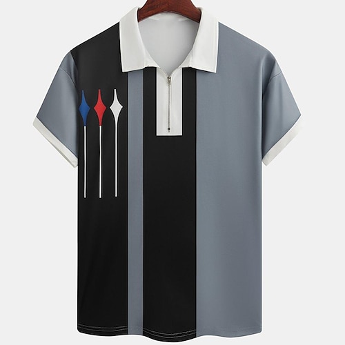 

Herre POLO Trøje Zip Polo Golftrøje Stribet Grafiske tryk Geometri Aftæpning Sort udendørs Gade Kort Ærme Lynlås Trykt mønster Tøj Mode Designer Afslappet Åndbart