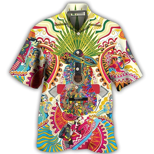 

Homens Camisa Social Camisa havaiana Abstrato Estampas Abstratas Guitarra colar cubano Bege Casual Havaiana Manga Curta Botão para baixo Imprimir Roupa Esportes Moda Roupa de rua Designer