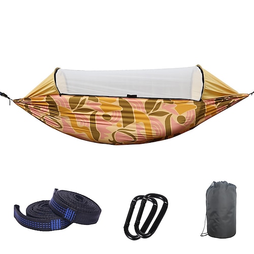 

Hamac de camping avec moustiquaire escamotable Hamac de Camping Extérieur Respirable Respirabilité Vestimentaire réglable flexible Séchage rapide Nylon avec mousquetons et sangles pour 2 personne