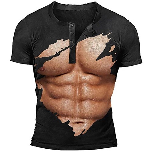 

Per uomo Camicia Henley Magliette Pop art Simulazione Henley Abbigliamento Stampa 3D Esterno Informale Manica corta Bottone giù Stampa Di tendenza Originale Comodo