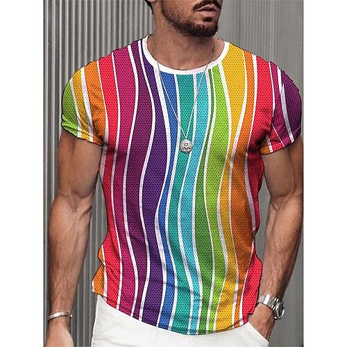 

Herre T-shirt T-Shirts Grafisk Regnbue Rund hals Tøj 3D-udskrivning udendørs Afslappet Kortærmet Trykt mønster Årgang Mode Designer