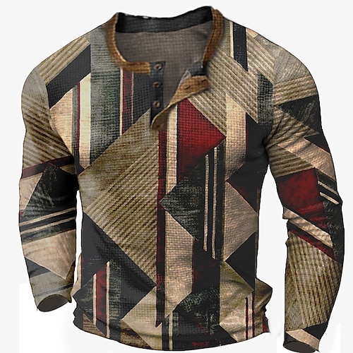 

Herre Vaffel Henley-skjorte T-skjorter Grafisk Fargeblokk Henley Klær 3D-utskrift utendørs Avslappet Langermet Knapp Grunnleggende Mote Designer