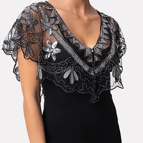

Xale e Estola Estolas Femininas Elegante Casamento Sem Manga Poliéster Estolas de Casamento Com Miçangas Para Casamento Verão