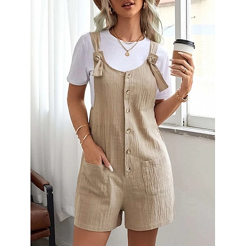 

Women's Overall Button Pocket Solid Color Crew Neck Streetwear Street Daily Regular Fit Sleeveless Khaki S M L Summer