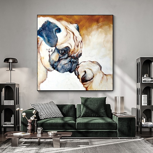 

melhor pintura em tela de óleo animal abstrata na parede pintura de arte de parede de família de cachorro pintada à mão para decoração nórdica de quarto