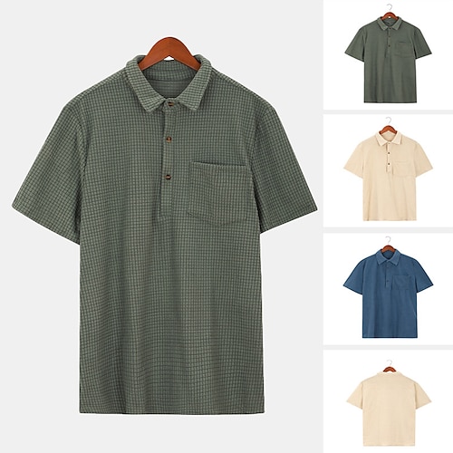 

Herre Vaffel poloshirt Golftrøje Afslappet Ferie Knaphul Kort Ærme Mode Basale Vanlig Frontlomme Sommer Blå Grøn Abrikos Vaffel poloshirt