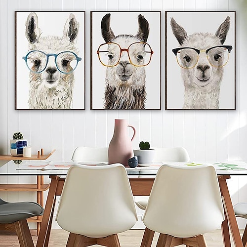 

Conjunto de impressão de arte de parede em tela de lhama de 3 peças para decoração de casa de animais