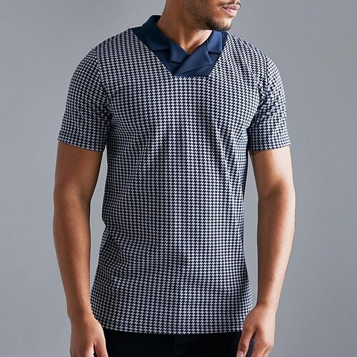 

Per uomo Camicia da golf Golf Polo Informale Collare cubano Bavero Manica corta Di tendenza Moderno Pied-de-poule Stampa Estate Standard Blu Camicia da golf Golf