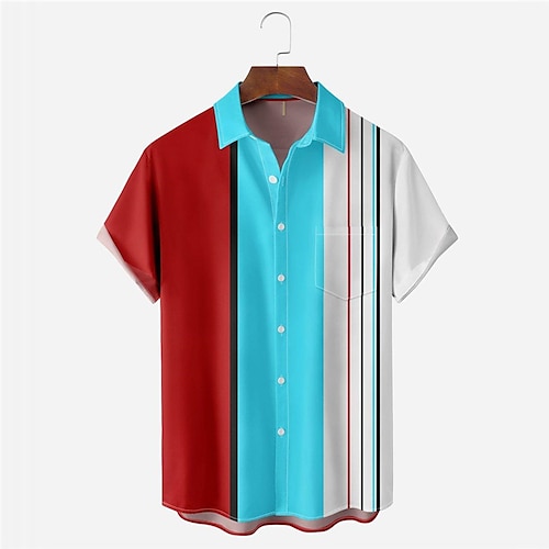 

Homens Camisa Social Listrado Estampas Abstratas Aberto para a Lateral Vinho Ao ar livre Rua Manga Curta Botão para baixo Imprimir Roupa Moda Designer Casual Macia