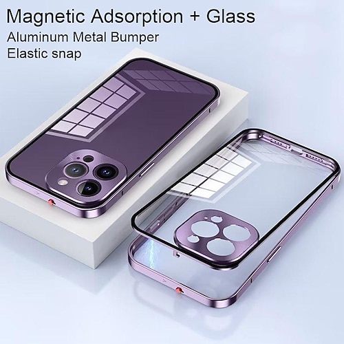 

teléfono Funda Para Apple iPhone 14 13 12 Pro Max Plus adsorción magnética Claro Magnética De un solo lado Color sólido Aluminio