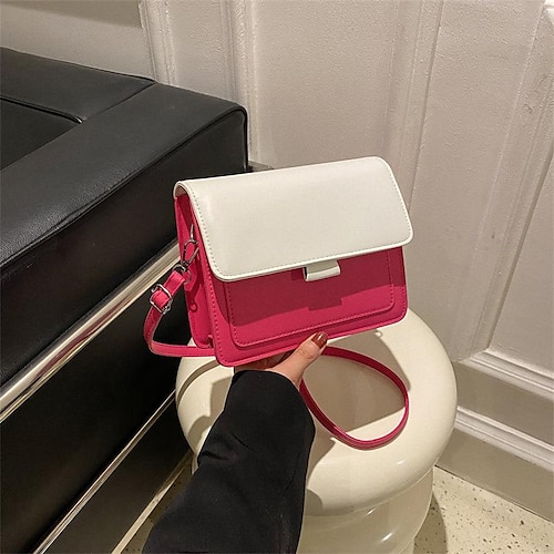 

Dame Crossbody taske PU Læder Kontor Daglig Åndbart Holdbar Farveblok Sort Hvid Kakifarvet