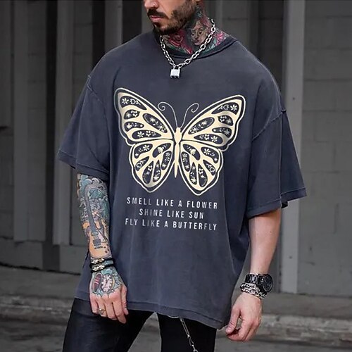 

Herre T-shirt Grafiske T-shirts Cool skjorte Oversized skjorte Sommerfugl Bogstaver Grafiske tryk Rund hals Varm Stempling Gade Daglig Kort Ærme Trykt mønster Tøj 32S Mode Designer