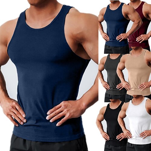 

Herre Singlet til jogging Gymtopp Riflet Ermeløs Vest Atletisk treningsklær Pustende Fukttransport Myk Trening Treningsøkt Løp Sports Sportsklær Ensfarget Svart Hvit Rød