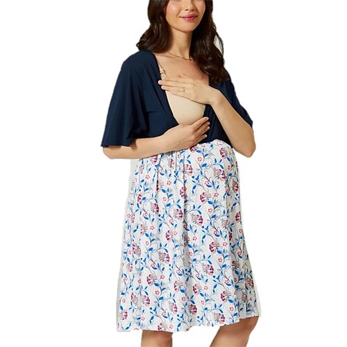 

Per donna Abito di maternità Abito casual Abito da allattamento Floreale Vestito longuette Manica corta Stampa A V Di tendenza Giornaliero Blu Estate Primavera S M L XL