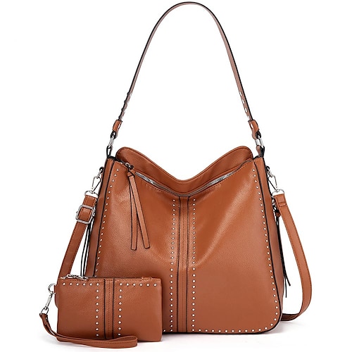 

Dame Crossbody-veske Veskesett Hobo-veske Bleiepose Tote PU lær 2 deler Daglig Ferie Dusk Justerbare Stor kapasitet Vanntett Helfarge Svart Hvit Mandel