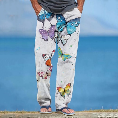 

Per uomo Pantaloni Pantaloni estivi Pantaloni da spiaggia A cordoncino Vita elastica Gamba dritta Farfalla Stampe astratte Comfort Informale Giornaliero Per eventi Misto cotone Streetwear Hawaiano