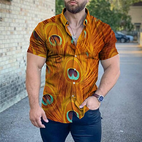 

Herren Hemd Tier Pfau Grafik-Drucke Feder Umlegekragen Purpur Orange Outdoor Strasse Kurze Ärmel Bedruckt Bekleidung Modisch Strassenmode Designer Weich