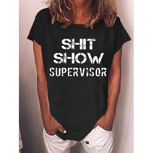 

Mujer Camiseta Negro Blanco Rojo Texto Estampado Manga Corta Diario Fin de semana Básico Escote Redondo Regular Pintura S
