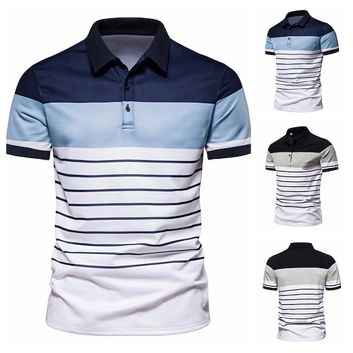 

Homens Camiseta Polo Camisa de golfe Casual Diário Colarinho Clássico Manga Curta Moda Listrado Frente do botão Normal Rosa Claro Preto Azul Marinha Camiseta Polo