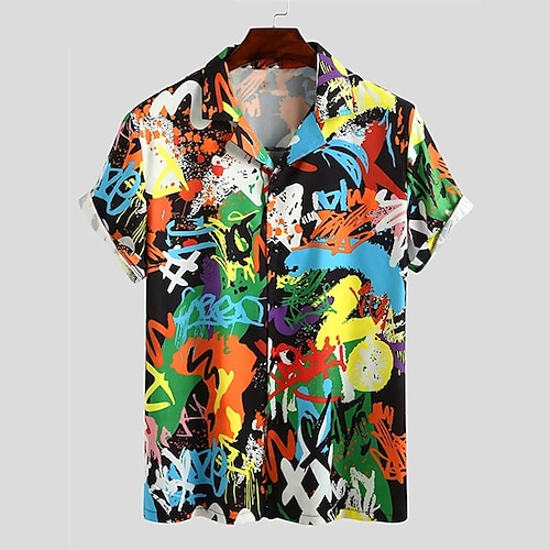 

Men's Shirt Summer Hawaiian Shirt Graphic Prints Graffiti Turndown Black Pink Street Casual Short Sleeves Button-Down Print Clothing Apparel Vintage Fashion Streetwear Designer