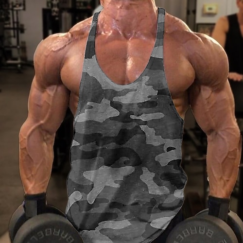 

Herre Løbesinglet Træningsundertrøje Uden ærmer Toppe Atletisk atletiktøj Åndbart Svedtransporende Blød Fitness Gym Træning Løb Sportstøj Sportstøj Camouflage Blå Grøn Kakifarvet
