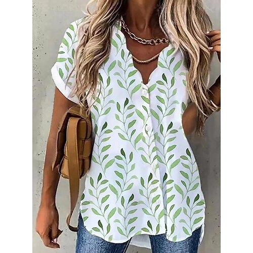 

Chemise Chemisier Femme Vert Claire Rose Claire Bleu Roi Floral Bouton Imprimer Manche Courte Casual Vacances basique Col V Normal Standard Fleur S