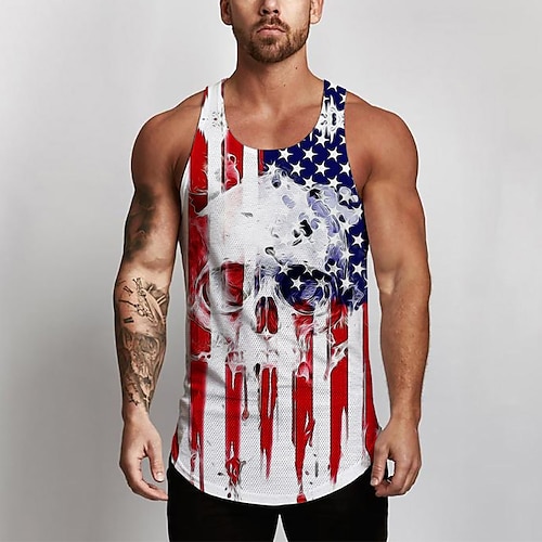 

Herre Vest Top Ærmeløs T-shirt til mænd Grafisk Dødningehoveder Nationalflag Rund hals Tøj 3D-udskrivning Daglig Sport Uden ærmer Trykt mønster Mode Designer Muskel
