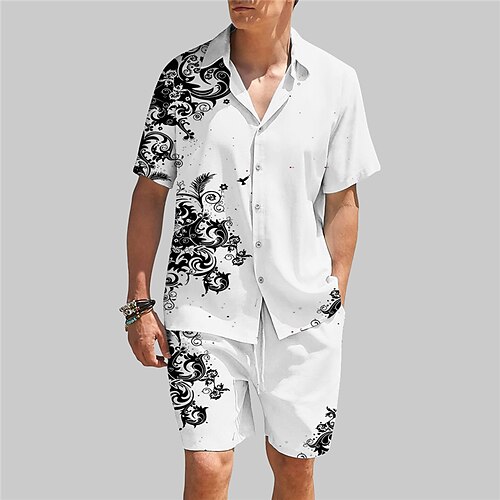 

Herre Hawaii skjorte Skjorte sæt Blomstret Grafiske tryk Aftæpning Hvid Blå Dusty Blue Gade Afslappet Kortærmet Trykt mønster Tøj Tropisk Mode Hawaiiansk Designer