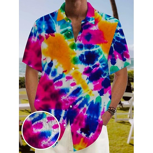 

Homme Chemise Chemise hawaïenne Tie Dye Imprimés Photos Col rabattu Bleu Vert foncé Violet Marron Vert Plein Air Casual Manches courtes Bouton bas Imprimer Vêtement Tenue Tropique Mode Vêtement de