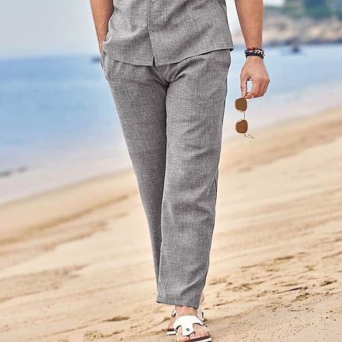 Buy Men's Linen Pants, Summer Vintage Elastic Waistband Loose Cotton Linen  Pants, Men's Linen Pants, Linen Vacation Beach Pants Online in India - Etsy