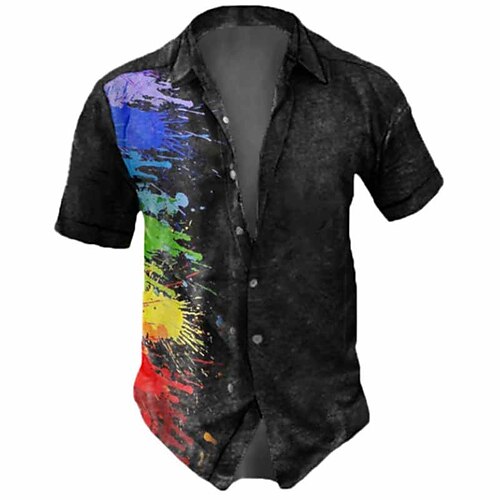 

Hombre Camisa Degradado Estampados Cuello Vuelto Negro Exterior Calle Mangas cortas Estampado Ropa Moda Ropa de calle Design Suave