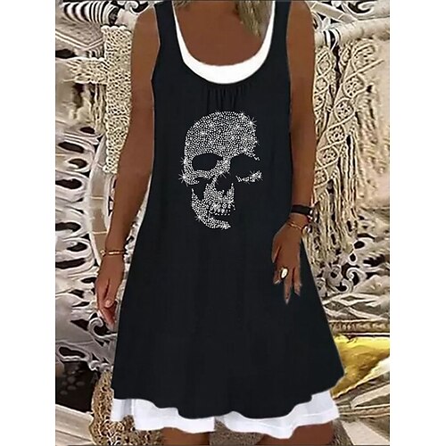 

Dame Uformell kjole Tankkjole Sommerkjole Sommerfugl Hjerte Lapper falske to stykker Crew-hals Midikjole Mote Gatemote utendørs Gate Ermeløs Normal Svart og Hvit Svart Hvit Sommer Vår S M L XL XXL