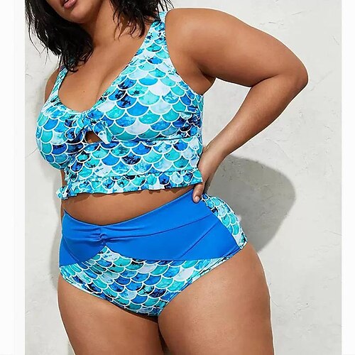 

Badetøj Bikini Badedragter Havfrue Dame Grafisk polyester Blå BH Underbukser